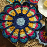 Peacock-Fan Coaster DIY Kit, Japanese-style Crochet Tea Coaster & Hot Pad, Retro Trivet with Tutorial