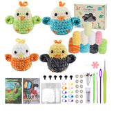 DIY Crochet Kit with English Instructions & Video Tutorial, Home Decor Craft Gift (4 Chenille Birds)