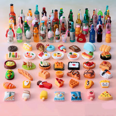 60PCS Miniature Pretend Play Food Toys Resin Bottles Accessories Mystery Box for 1/12 DollHouse
