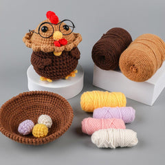 DIY Crochet Kit with English Instructions & Video Tutorial, Home Decor Craft Gift (3 Interchangeable Head Chickens)