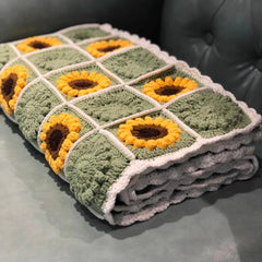 Crochet Kit for Beginners Blanket Sunflowers with Step-by-Step Video Tutorial Learn How to Crochet Throw for Kids Pets, Great Gift for Crochet Lovers