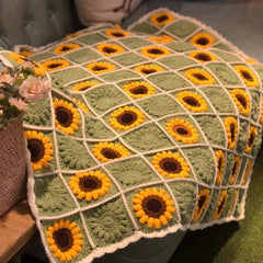 Crochet Kit for Beginners Blanket Sunflowers with Step-by-Step Video Tutorial Learn How to Crochet Throw for Kids Pets, Great Gift for Crochet Lovers