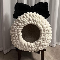 Crochet Kit DIY Handwoven Pet Bed Cat-Tail Chenille Yarn with Step-by-Step Video Tutorial Learn How to Crochet Throw for Pets, Great Gift for Crochet Lovers, 20cm Ring, 30cm Bed Diameter(White)