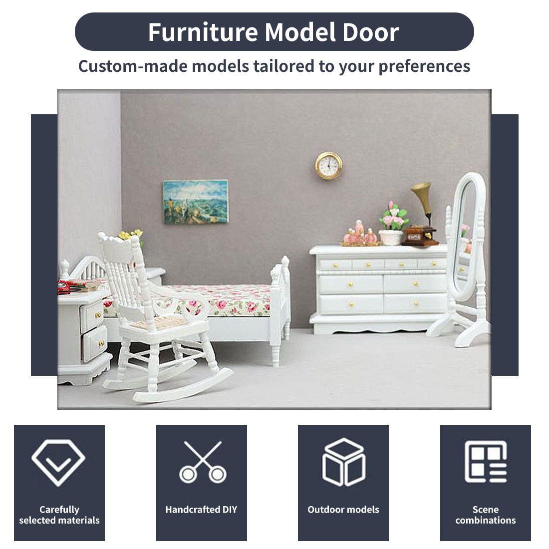 1/12 Scale Mini Bedroom Furniture Set for Miniature Scene Models Dollhouse Accessories DIY Christmas Gift Assembly 1/12 Scale Mini Bedroom Furniture Set for Miniature Scene Models Dollhouse Accessories DIY Christmas Gift Assembly