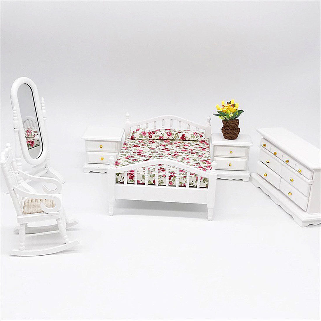1/12 Scale Mini Bedroom Furniture Set for Miniature Scene Models Dollhouse Accessories DIY Christmas Gift Assembly 1/12 Scale Mini Bedroom Furniture Set for Miniature Scene Models Dollhouse Accessories DIY Christmas Gift Assembly