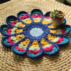 Peacock-Fan Coaster DIY Kit, Japanese-style Crochet Tea Coaster & Hot Pad, Retro Trivet with Tutorial