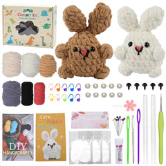 DIY Crochet Kit with English Instructions & Video Tutorial, Home Decor Craft Gift (2 Adorable Bunnies)