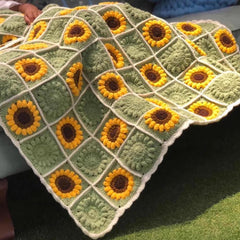 Crochet Kit for Beginners Blanket Sunflowers with Step-by-Step Video Tutorial Learn How to Crochet Throw for Kids Pets, Great Gift for Crochet Lovers
