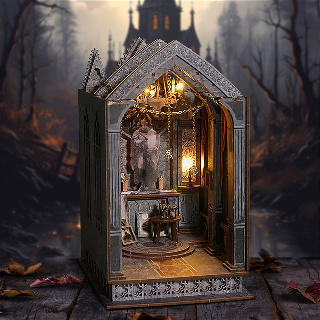 Night Player Booknook Diorama Miniature Wooden Art House DIY Assembly Model with Lights Christmas Gift Night Player Booknook Diorama Miniature Wooden Art House DIY Assembly Model with Lights Christmas Gift