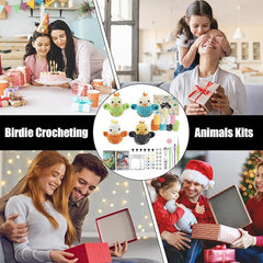 DIY Crochet Kit with English Instructions & Video Tutorial, Home Decor Craft Gift (4 Chenille Birds)