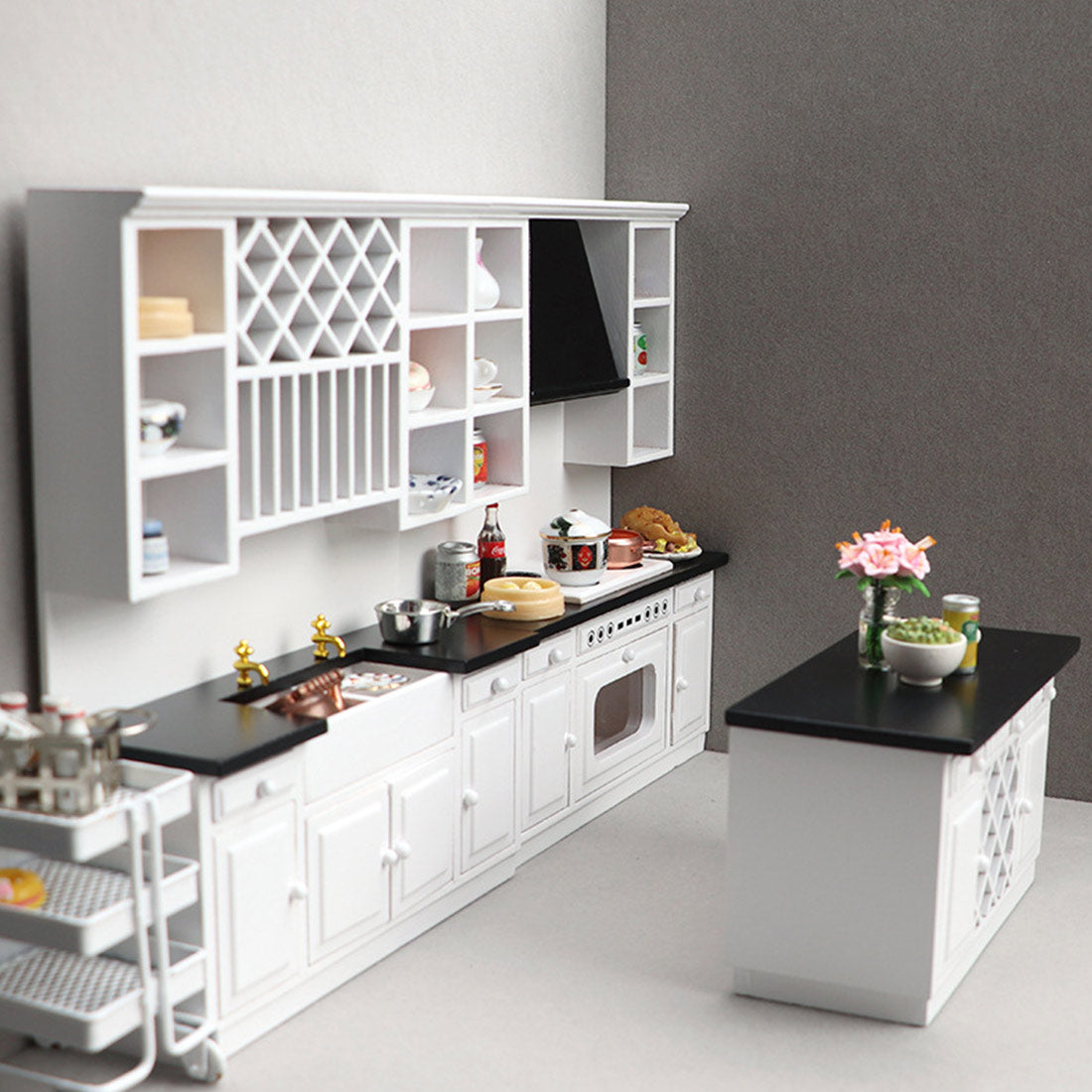 1/12 Scale Mini Kitchen Furniture Set for Miniature Kitchen Scene Models Dollhouse Accessories DIY Christmas Gift Assembly 1/12 Scale Mini Kitchen Furniture Set for Miniature Kitchen Scene Models Dollhouse Accessories DIY Christmas Gift Assembly