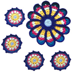 Peacock-Fan Coaster DIY Kit, Japanese-style Crochet Tea Coaster & Hot Pad, Retro Trivet with Tutorial