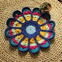 Peacock-Fan Coaster DIY Kit, Japanese-style Crochet Tea Coaster & Hot Pad, Retro Trivet with Tutorial