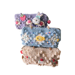 'Bread & Roses' Strawberry Cake Design Crochet Bag Kit, Bobble Stitch Pattern DIY Shoulder Bag