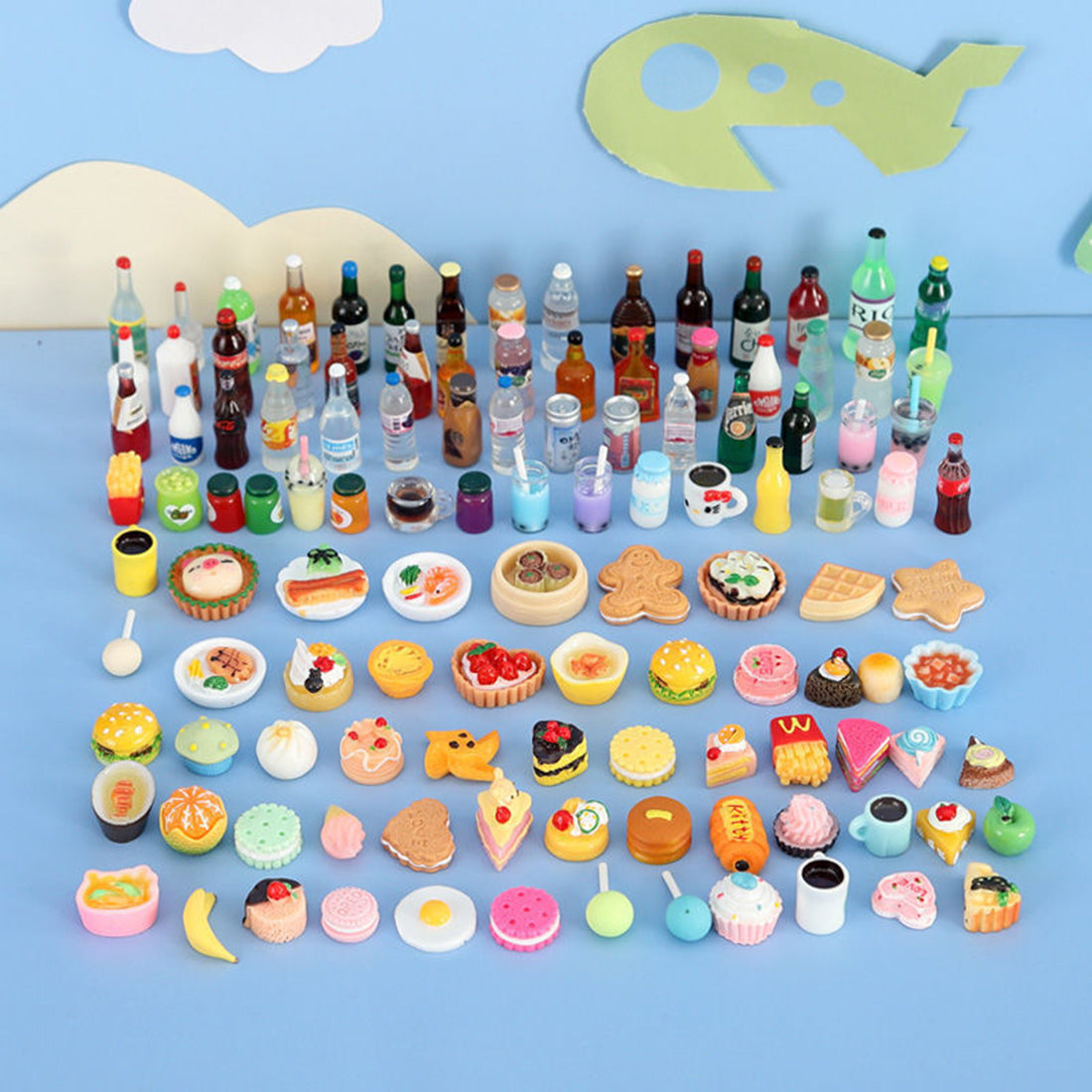 60PCS Miniature Pretend Play Food Toys Resin Bottles Accessories Mystery Box for 1/12 DollHouse