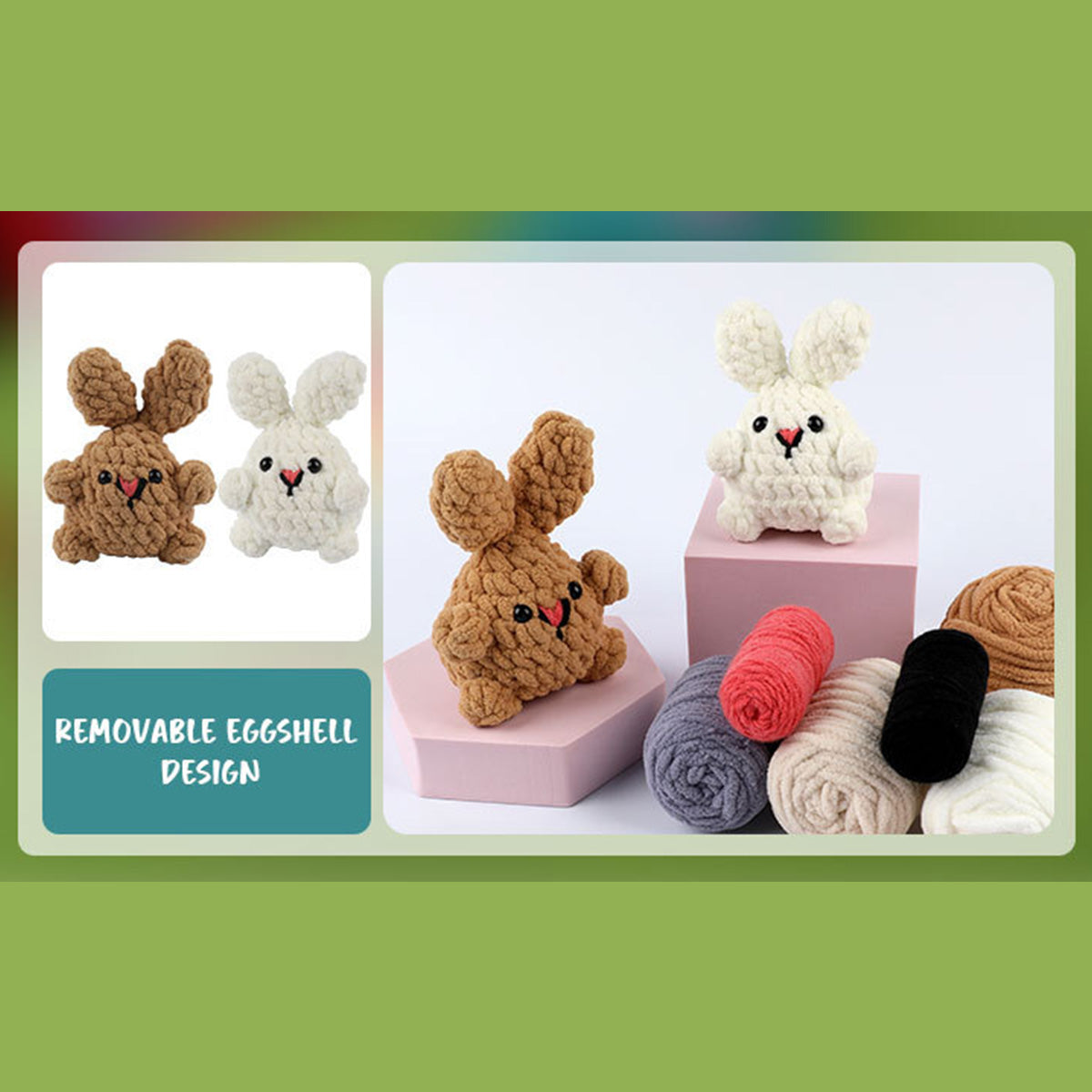 DIY Crochet Kit with English Instructions & Video Tutorial, Home Decor Craft Gift (2 Adorable Bunnies)