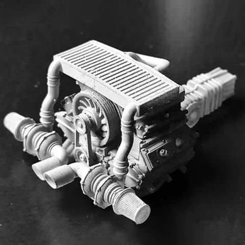 3D Printed Mini Flat-Six Cylinder Engine Model 1/24 Scale 35PCS (Reference Porsche 930 Engine)