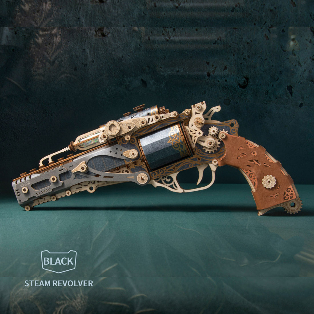Revolver model Wooden assembly  DIY Handcrafted 3D Puzzle Diorama Toy Compatible with Wooden Bullets
