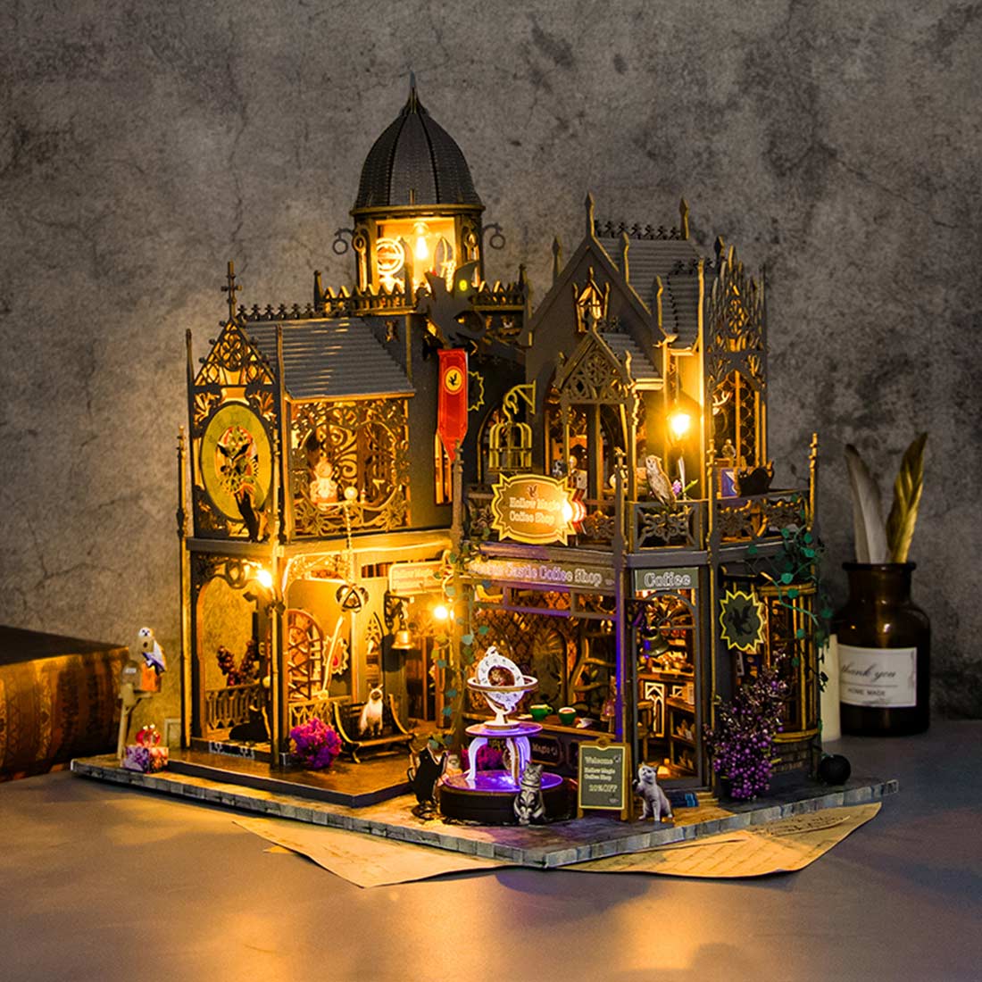 3D Wooden Miniature Huoluo Castle Assembly Model Kit with LED Lights