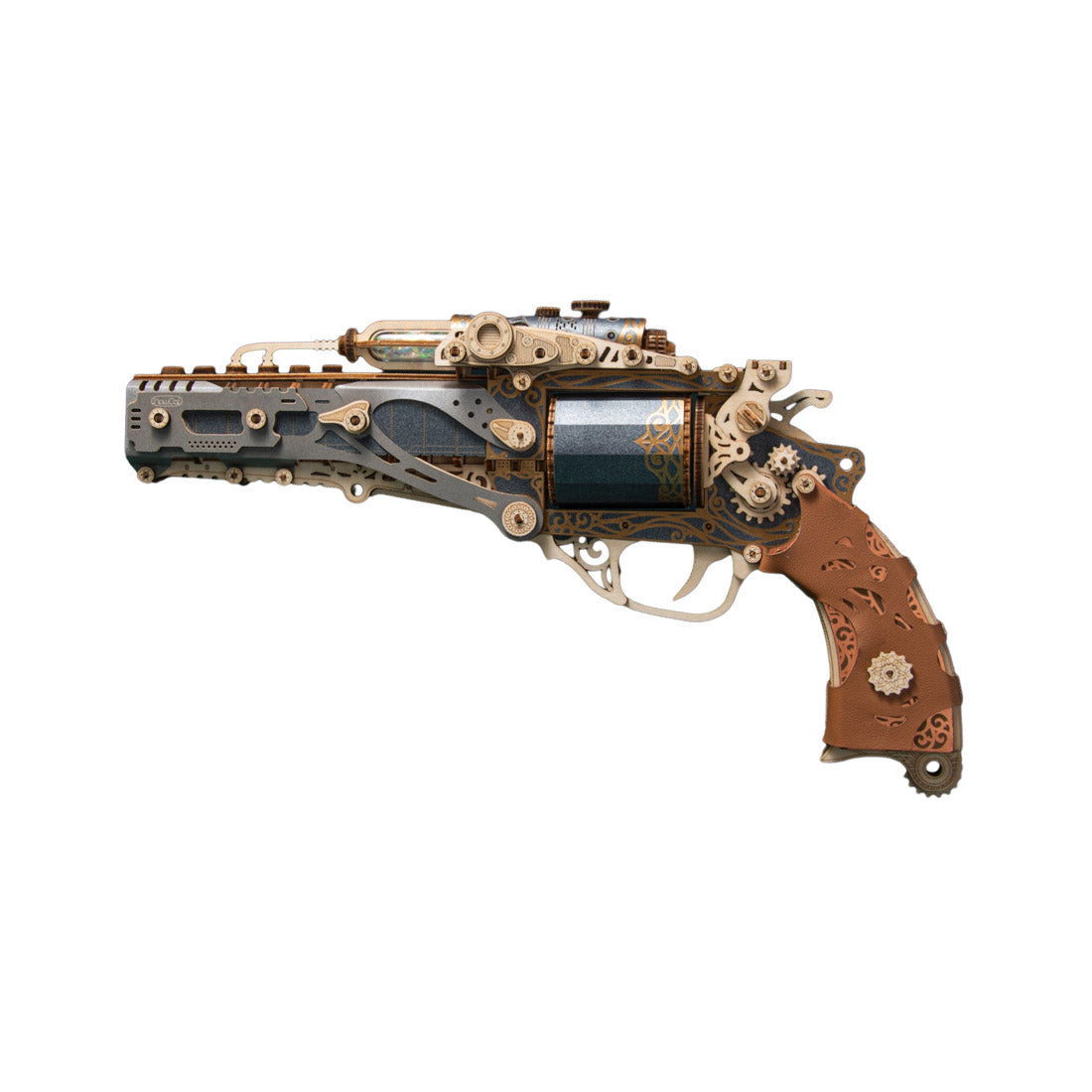 Revolver model Wooden assembly  DIY Handcrafted 3D Puzzle Diorama Toy Compatible with Wooden Bullets