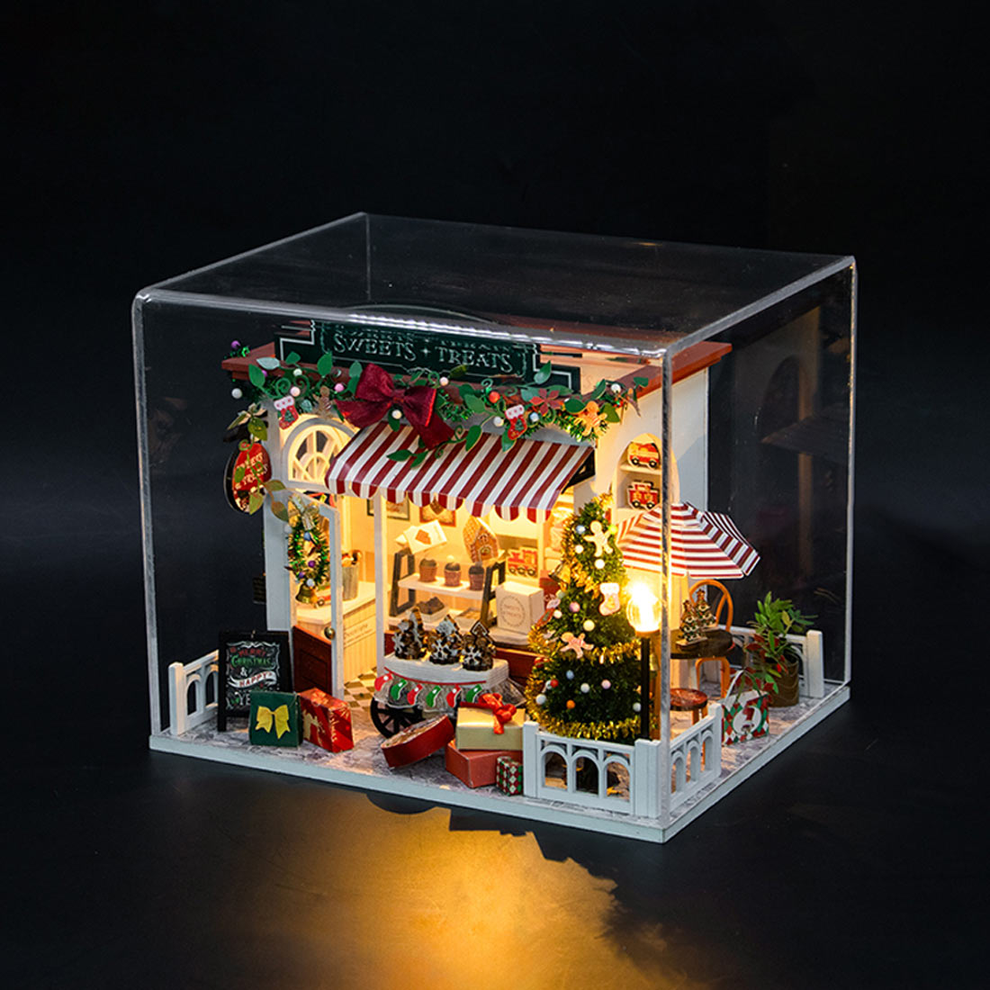 Christmas Candy House Desktop House Model Kit DIY 3D Wooden Puzzle Assembly Toy Creative Gift (130+PCS)