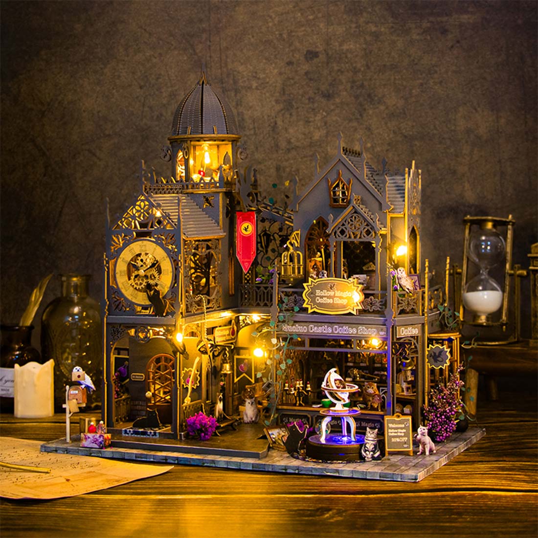 3D Wooden Miniature Huoluo Castle Assembly Model Kit with LED Lights