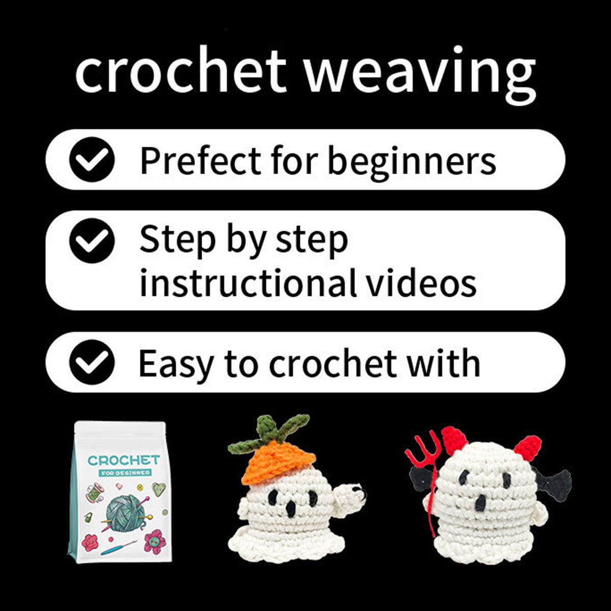 DIY Crochet Kit for Yarn Ornaments - Complete Set with Accessories & Video Tutorial (Glow in Dark Halloween Toy)