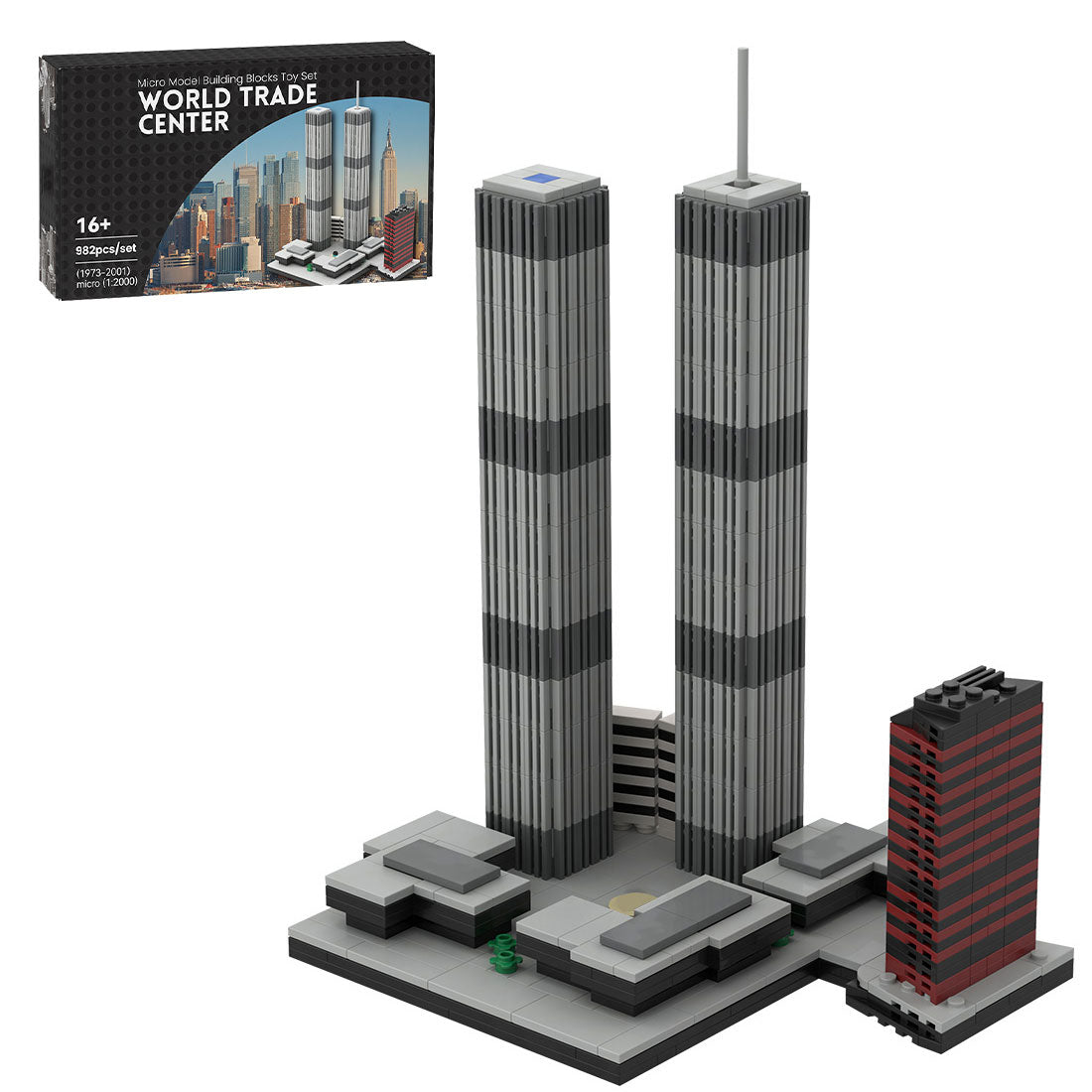Mocsage 1/2000 Scale World Trade Center (1973-2001) Micro Parts Building Blocks Set (982PCS)