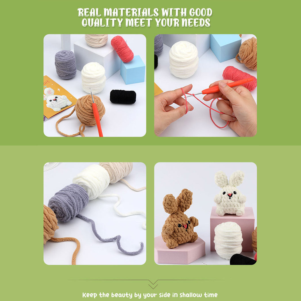 DIY Crochet Kit with English Instructions & Video Tutorial, Home Decor Craft Gift (2 Adorable Bunnies)