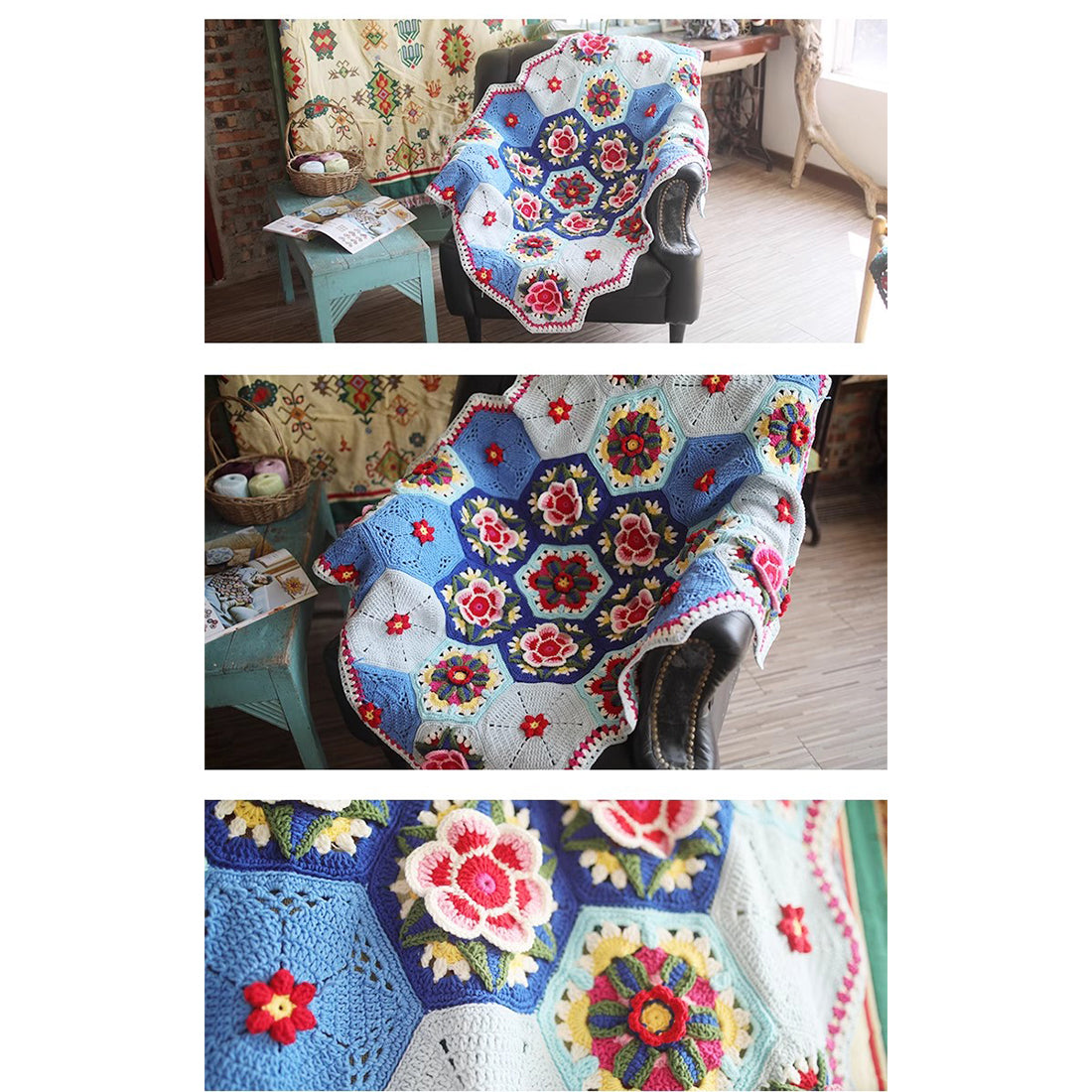 Liangben Handmade Original Frida Pattern Crochet Blanket Kit (Cotton Yarn)