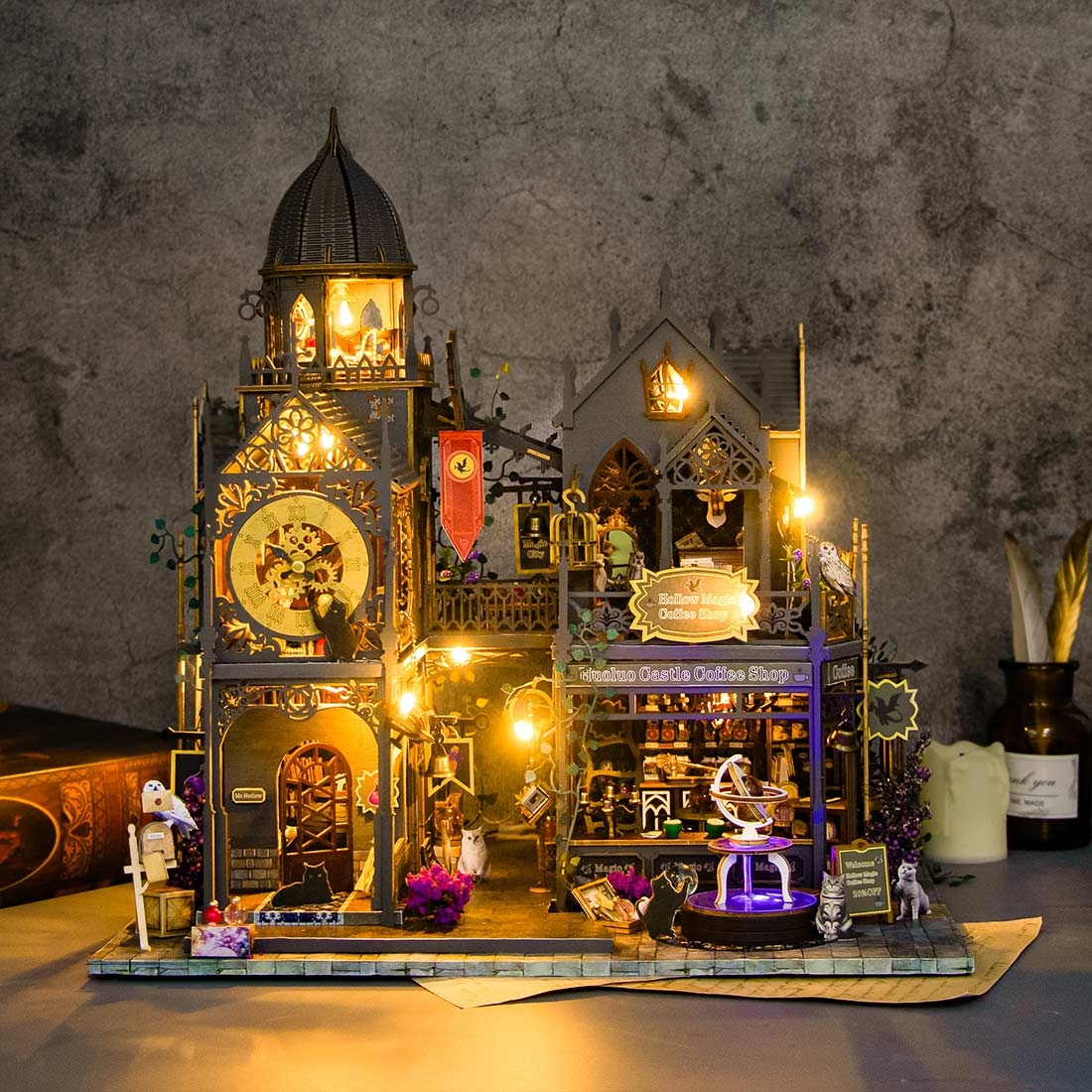3D Wooden Miniature Huoluo Castle Assembly Model Kit with LED Lights