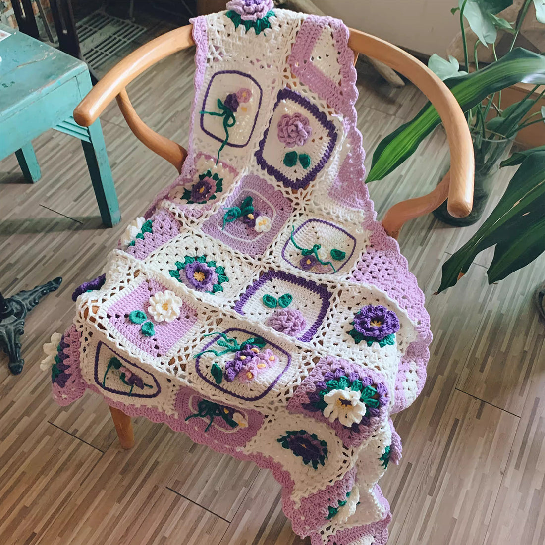 Liangben Handmade Original Wisteria Flower Crochet Shawl Kit (Cotton Yarn)