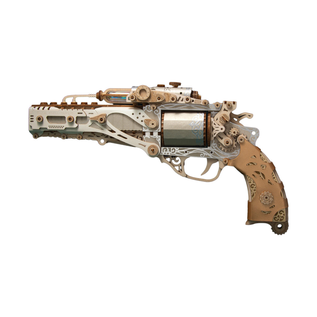 Revolver model Wooden assembly  DIY Handcrafted 3D Puzzle Diorama Toy Compatible with Wooden Bullets