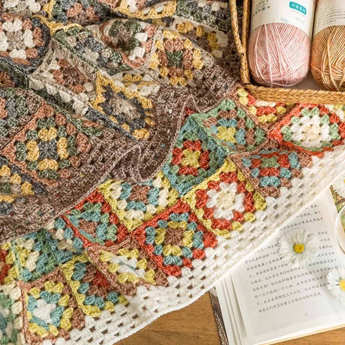 SpringField Handmade Crochet Kit for Beginners Blanket Granny Square with Step-by-Step Video Tutorial Learn How to Crochet Throw for Adults Kids, Great Gift for Crochet Lovers