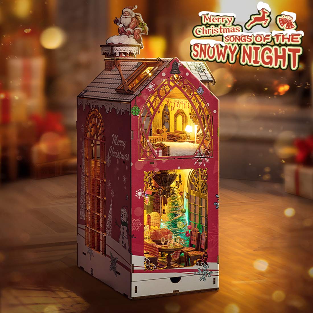 Snowy Night Serenade Booknook Christmas House Model Kit DIY 3D Wooden Puzzle Assembly Toy Creative Gift  (200+PCS）