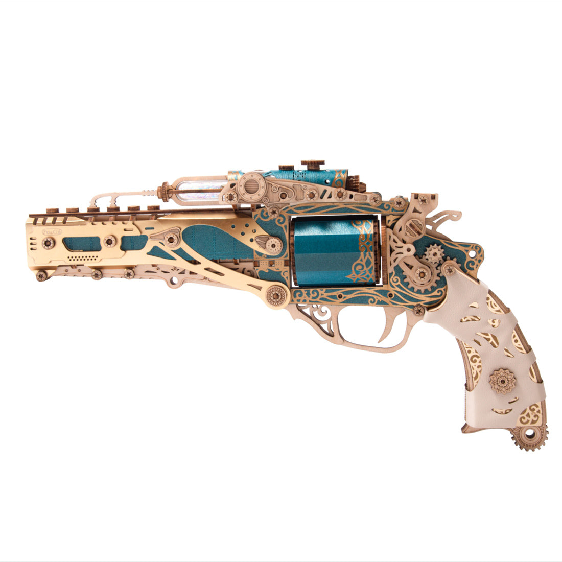Revolver model Wooden assembly  DIY Handcrafted 3D Puzzle Diorama Toy Compatible with Wooden Bullets