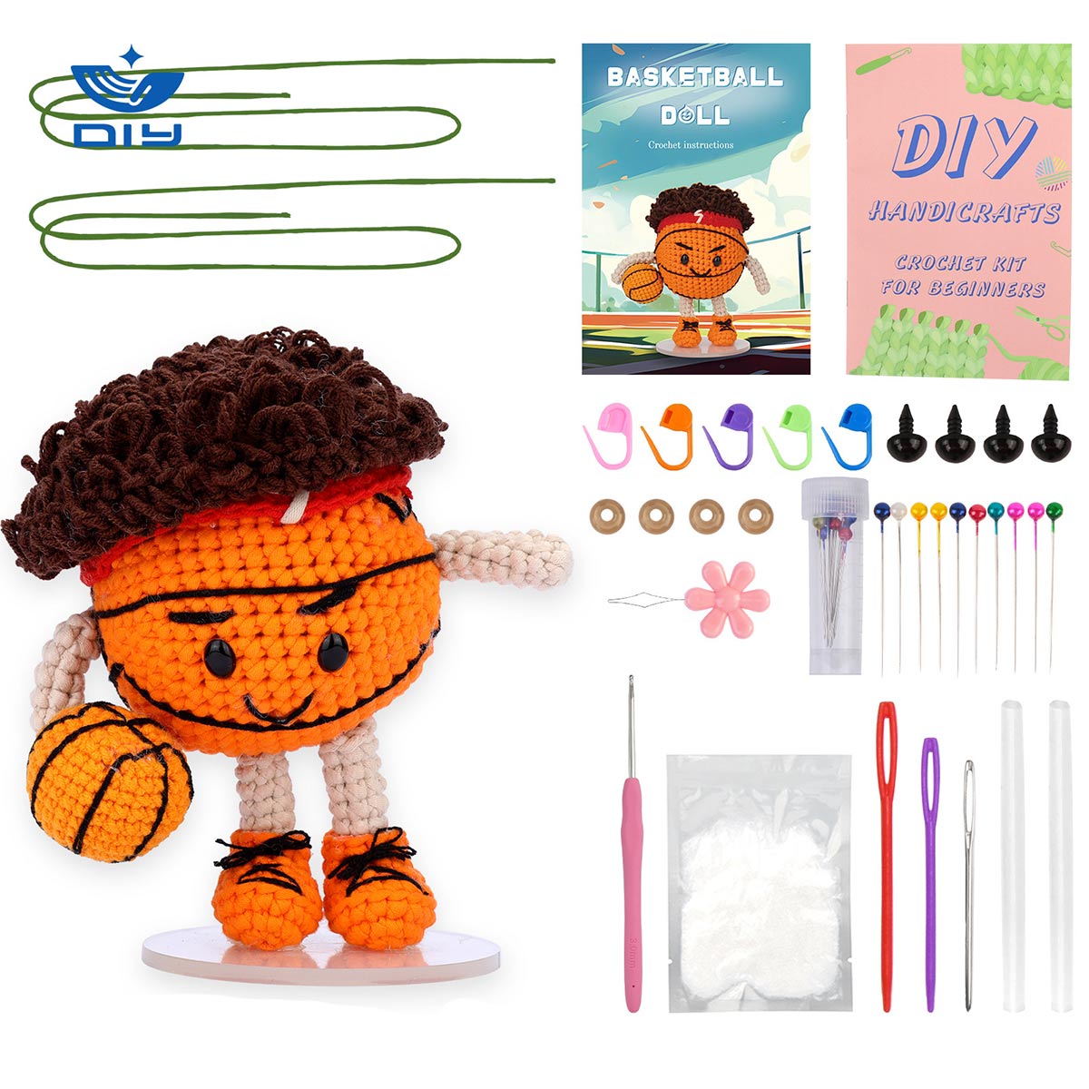 DIY Crochet Kit with English Instructions & Video Tutorial, Hand Knitting Basketball Doll